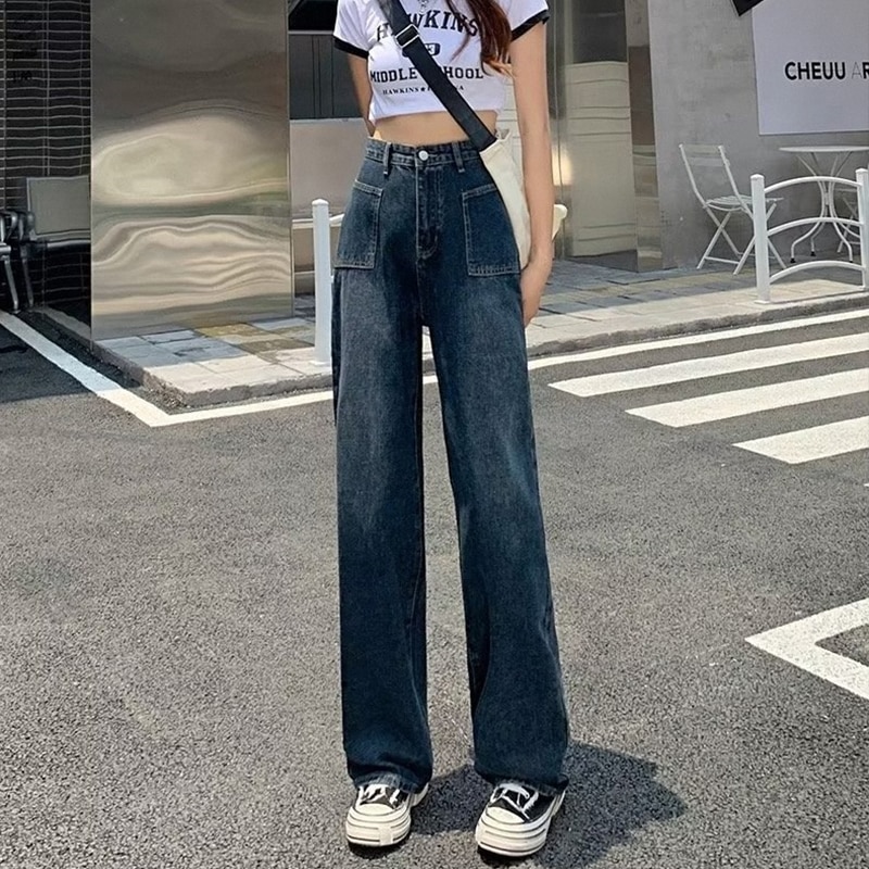 Straight Leg Jeans Women 2022 Korean Fashion Women's Pants Vintage Clothes Denim Female Clothing Streetwear Y2k Woman High Waist